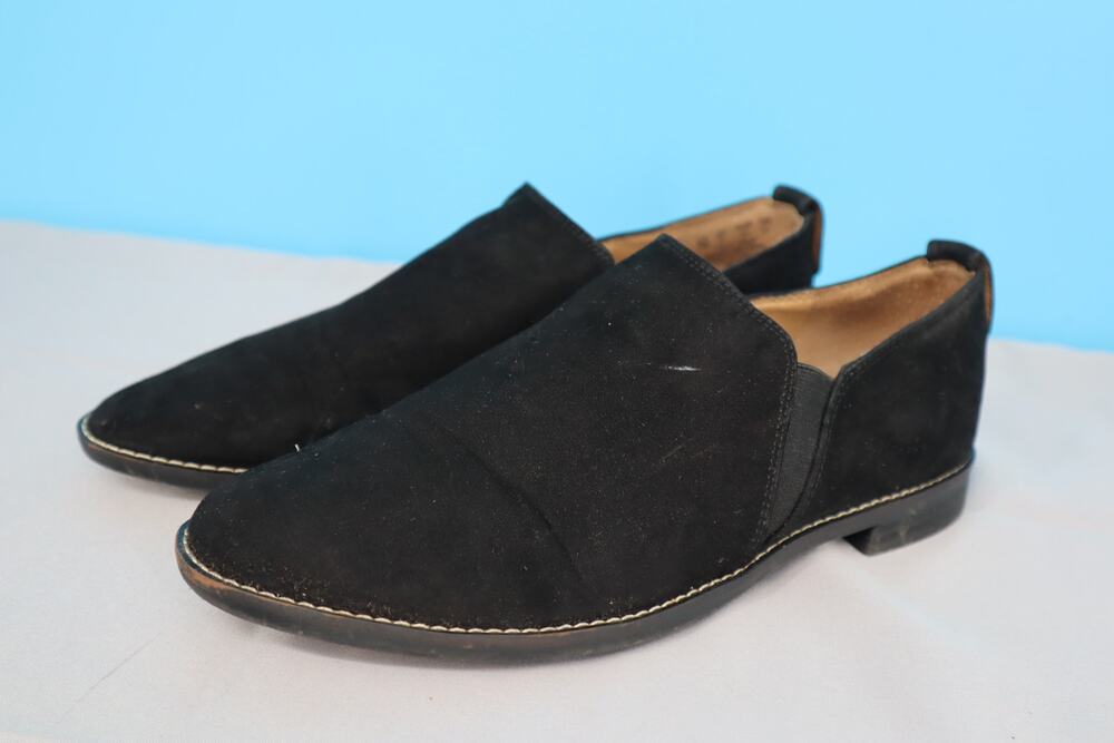 Franco Sarto Black Suede Slip On Loafers Almond Toe Women's Size 6